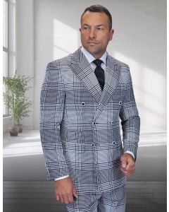 Statement Men's 2 Piece 100% Wool Modern Fit Double Breasted Suit - Plaid Pattern