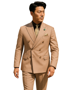 CCO Men's Outlet 2 Piece Sharkskin Double Breasted Suit - Adjustable Waistband