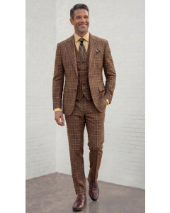Statement Men's Outlet 3 Piece 100% Wool Modern Fit Suit - Pin Notch Lapel