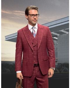 Statement Men's 100% Wool 3 Piece Suit - Luxurious Windowpane
