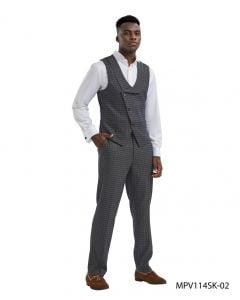 Tazio Men's 2 Piece Skinny Fit Vest Set- Tattersall Pattern