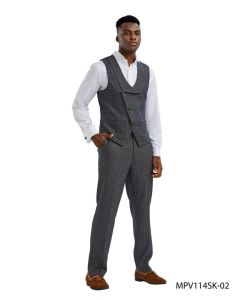 Tazio Men's Outlet 2 Piece Skinny Fit Vest Set- Tattersall Pattern