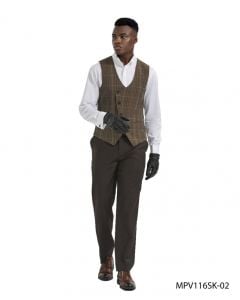 CCO Men's Outlet 2 Piece Skinny Fit Vest Set- Glen Plaid Pattern