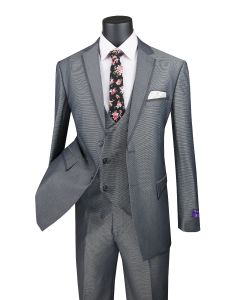 Vinci Men's 3 Piece Modern Fit Suit - Tone on Tone Accents