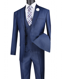 Vinci Men's 3 Piece Modern Fit Suit - Tone on Tone Accents