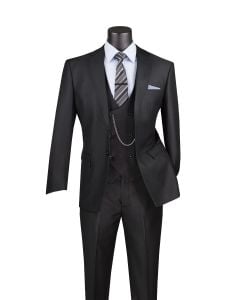 CCO Men's Outlet 3 Piece Modern Fit Suit - Tone on Tone Accents