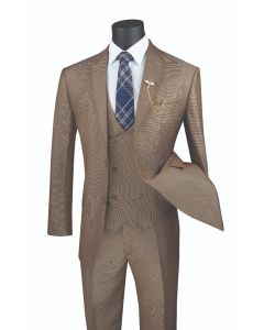 Vinci Men's 3 Piece Modern Fit Suit - Tone on Tone Accents