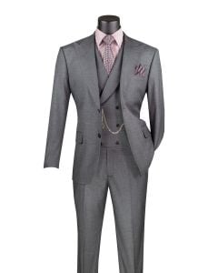 Vinci Men's Outlet 3 Piece Wool Feel Modern Fit Suit - Double Breasted Vest
