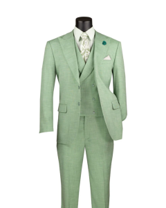 Vinci Men's 3 Piece Wool Feel Modern Fit Suit - Double Breasted Vest