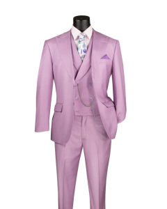 CCO Men's Outlet 3 Piece Wool Feel Modern Fit Suit - Double Breasted Vest