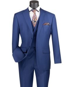 Vinci Men's 3 Piece Modern Fit Suit With Adjustable Waistband - Bold Solid Colors