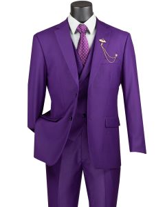 Vinci Men's 3 Piece Modern Fit Suit - Bold Solid Colors