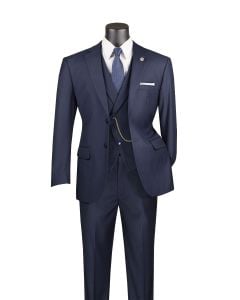 Vinci Men's 3 Piece Modern Fit Suit With Adjustable Waistband - Bold Solid Colors