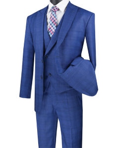 Vinci Men's 3 Piece Modern Fit Suit - Stylish Vest