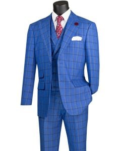 Vinci Men's 3 Piece Modern Fit Suit - Bold Windowpane