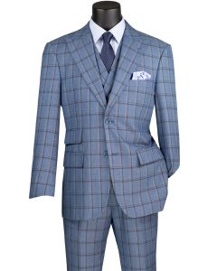 Vinci Men's 3 Piece Modern Fit Suit - Bold Windowpane