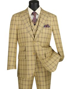 Vinci Men's 3 Piece Modern Fit Suit - Bold Windowpane