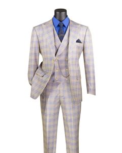 Vinci Men's 3 Piece Modern Fit Suit - Electric Windowpane