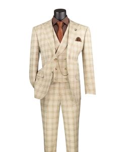Vinci Men's 3 Piece Modern Fit Suit - Electric Windowpane