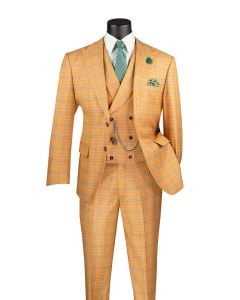 Vinci Men's 3 Piece Modern Fit Suit - Electric Windowpane