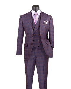 CCO Men's Outlet 3 Piece Modern Fit Suit - Electric Windowpane