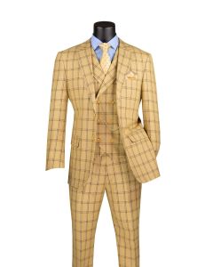 CCO Men's Outlet 3 Piece Windowpane Suit - Double Breasted Vest