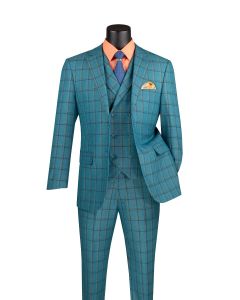 CCO Men's Outlet 3 Piece Windowpane Suit - Double Breasted Vest