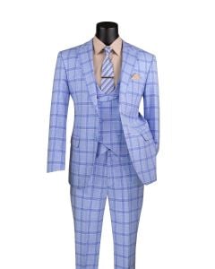 Vinci Men's Outlet 3 Piece Modern Fit Suit - Smooth Windowpane