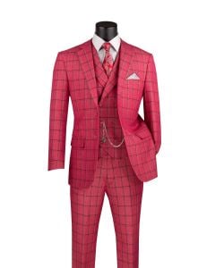 CCO Men's Outlet 3 Piece Windowpane Suit - Double Breasted Vest