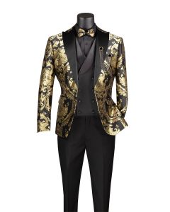 Vinci Men's 3 Piece Modern Fit Suit - Luxurious Jacquard