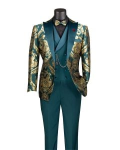 Vinci Men's 3 Piece Modern Fit Suit - Luxurious Jacquard