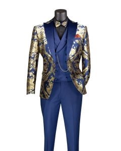 CCO Men's Outlet 3 Piece Modern Fit Suit - Luxurious Jacquard