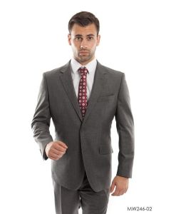CCO Men's Outlet 2 Piece Modern Fit 100% Wool Suit - Solid Colors