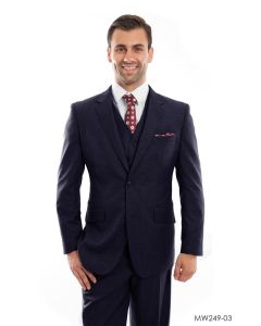 Zegarie Men's 3 Piece Modern Fit 100% Wool Suit - Solid Colors