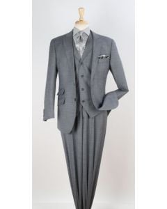 Apollo King Men's Outlet 100% Wool 3pc Fashion Suit - Stylish Peak Lapel