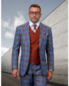 Statement Men's 100% Wool 3 Piece Suit - Eagle Eye Buttons