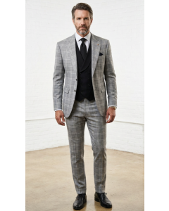 Black Suit Plaid Suits Single Breasted Suit Jacket with Peak Lapel