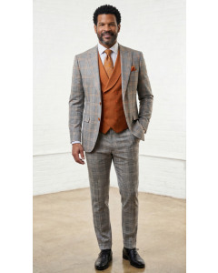 Grey Suit Plaid Suits Single Breasted Suit Jacket with Peak Lapel