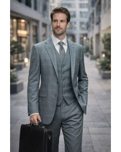 Statement Men's Outlet 3 Piece 100% Wool Modern Fit Suit - Plaid Suit