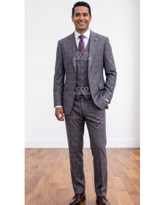 Statement Men's Outlet 3 Piece 100% Wool Modern Fit Suit - Plaid Suit