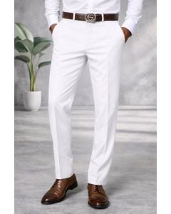 White Flat Front Slacks Mens Trousers