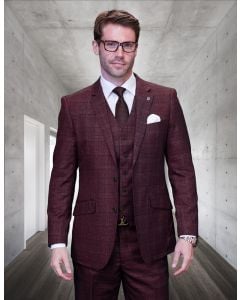 Statement Men's 3 Piece 100% Wool Modern Fit Suit - Fashion Plaid