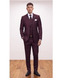 Burgundy Plaid Suit Wool Suits