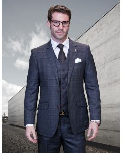 Statement Men's 3 Piece 100% Wool Modern Fit Suit - Fashion Plaid