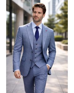 Statement Men's Outlet 3 Piece 100% Wool Modern Fit Suit - Fashion Plaid