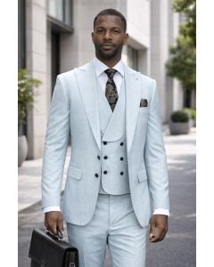 Aqua Suit Wide Peak Lapel Double Breasted Vest