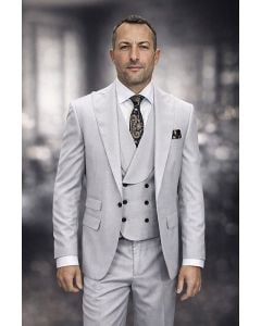 Grey Suit Sharp Suits for Men Low Cut Double Breasted Vest