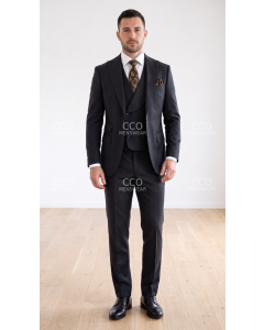 Statement Men's Outlet 3 Piece 100% Wool Modern Fit Suit - Wide Lapel Double Breasted Vest