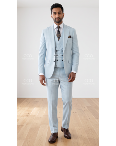 Aqua Suit Wide Peak Lapel Double Breasted Vest