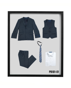 Perry Ellis Boy's 5 Piece Suit with Shirt & Tie - Sharkskin